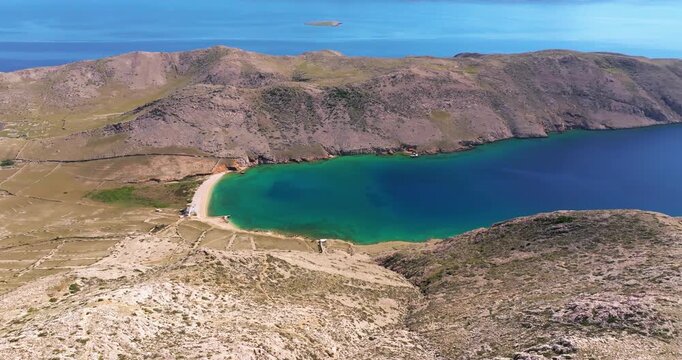 Aerial view of Vela Luka and Mala Luka beaches near Ba&scaron;ka, Krk Island, Croatia