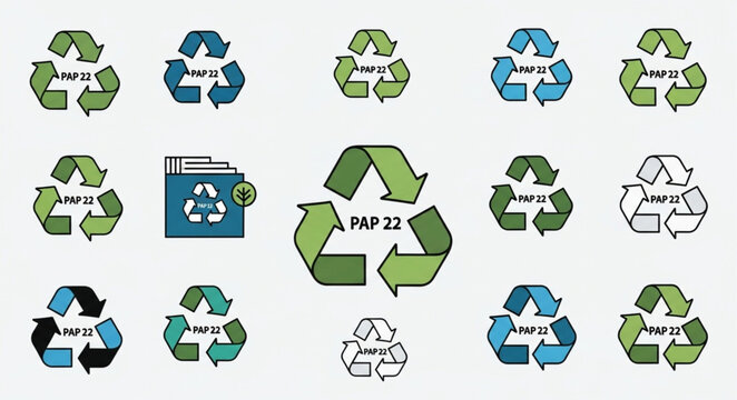 Recycling symbols and icons for waste management and sustainability.