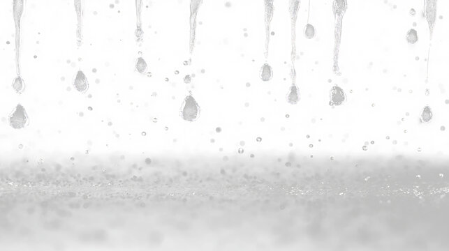 Droplets falling and splashing on a surface with a transparent background in a split black and white design