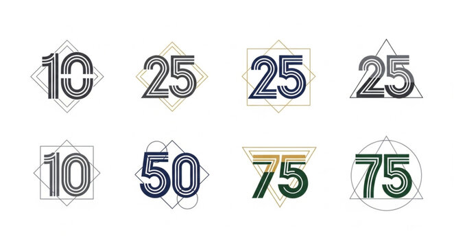 Set of stylized numbers for anniversaries or celebrations.