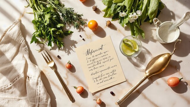 Rustic recipe flat lay with fresh ingredients
