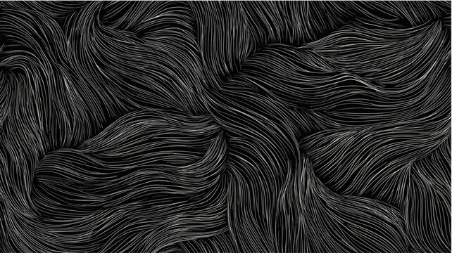 Abstract monoline wavy gray lines creating a seamless organic pattern on black background. Abstract monoline wavy gray lines pattern background