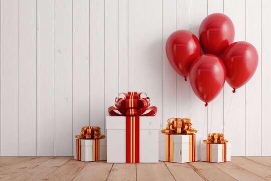 Festive Red Balloons and Beautifully Wrapped Gift Boxes Decor