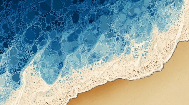 Abstract Ocean Waves with Foam and Sandy Beach Texture Background