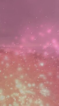 Vertical video: Color starting shot rising treeline holding particles drifting creating magenta sky
