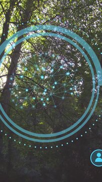 Vertical video: Sunlight causing cyan HUD lighting, nodes pulsing, rings rotating for canopy scan
