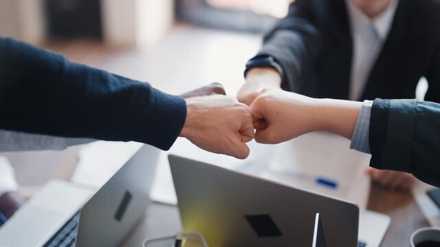 Teamwork and unity, colleagues or partners connecting hands, closeup in office. Team of professionals and co-workers moving to same goals, be together and work hard, employees of international company