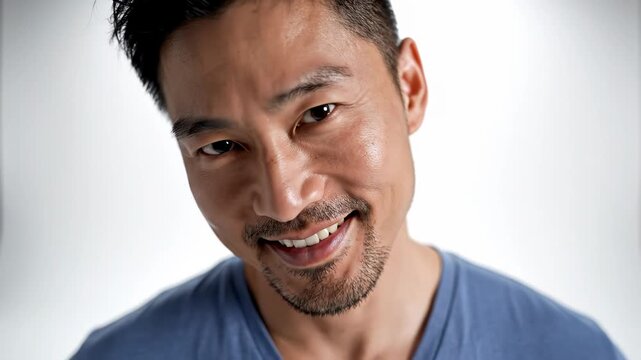Portrait of a smiling asian man with a goatee isolated on white background