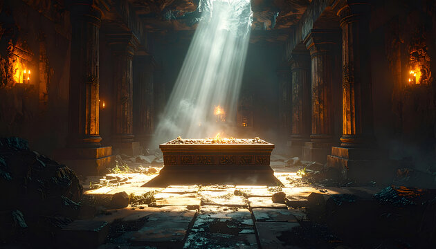 Mysterious Ancient Tomb with Divine Light Beams.