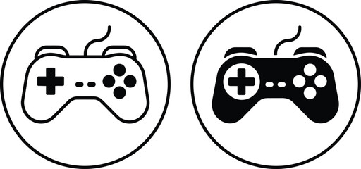 Game controller comparison icon set, two distinct gaming controllers in circular layout for technology evolution gaming hardware and UI design. © Eva Elrod