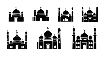 Fototapeta premium Collection of Islamic Mosque Silhouettes Architectural Icons.