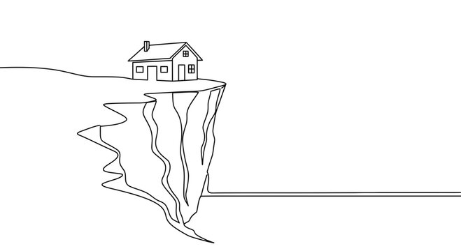 House on cliff edge, precarious position, risk, danger, isolated home, unstable ground