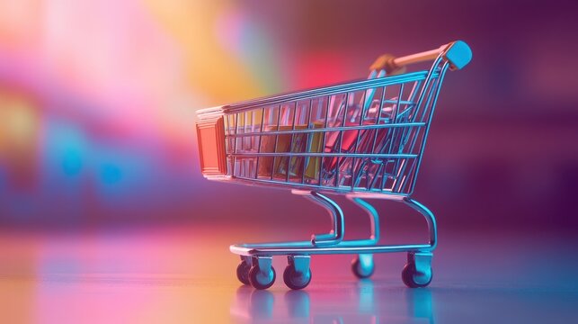 Dynamic shopping cart filling up quickly in vibrant store environment