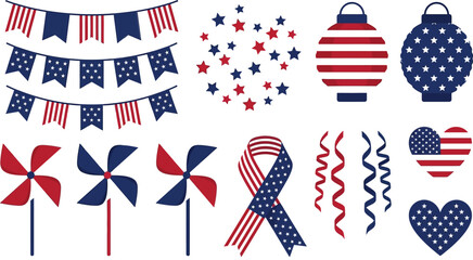 Obraz premium Patriotic american decorations and symbols for independence day celebrations with red white and blue colors