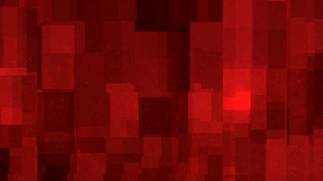 Pixelated red blocks shift subtly across the screen