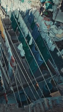 Mumbai, india. aerial view on individual concrete wash pens at dhobi ghat. dhobi ghat is