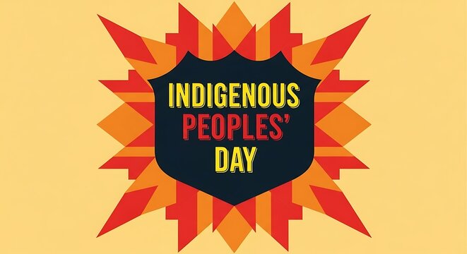 Indigenous peoples' day graphic with sunburst and shield design