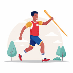 Fototapeta premium Athlete Running with Javelin