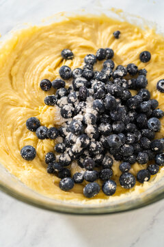 Lemon blueberry bundt cake with powdered sugar dusting