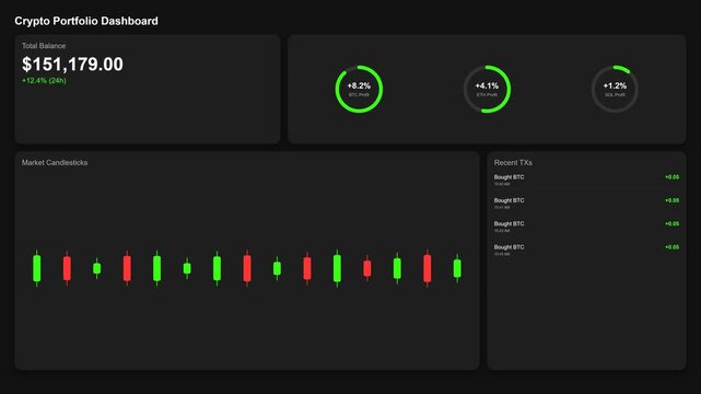 Crypto Portfolio Dashboard with Real Time Trading Analytics and Candlestick Charts