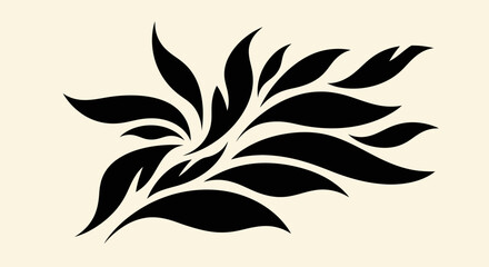 Fototapeta premium A stylized black graphic design resembling a burst of leaves or flames against a light beige background.