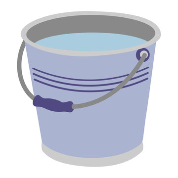 Metal Bucket with Water Flat Illustration Household Pail Cleaning Container Utility Bucket Icon