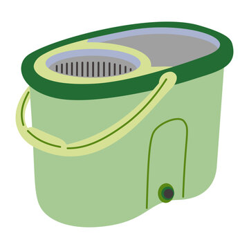 Flat Illustration Spin Mop Bucket with Wringer Household Cleaning Equipment