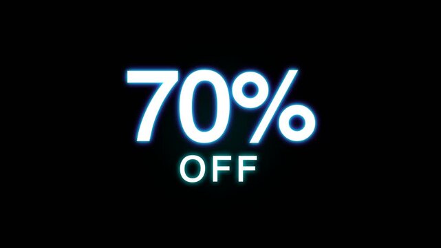 Neon 70 Percent Off Discount Sign On Black Background.
