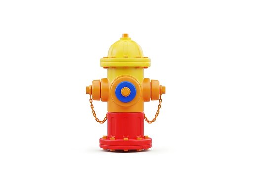 Vibrant yellow fire hydrant with blue and red accents