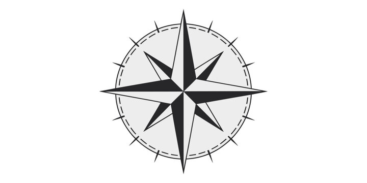 Windrose navigation icon with star design, vector symbol showing north south east west directions for travel, exploration, and adventure mapping concepts