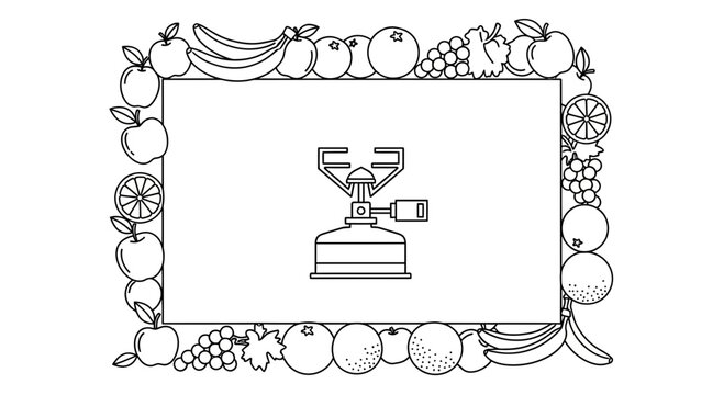 Camping Stove with Fruit Border - Outline Illustration