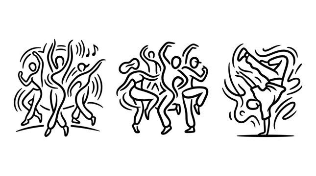 Abstract Line Art Dancing Figures Performing Energetic Movements.