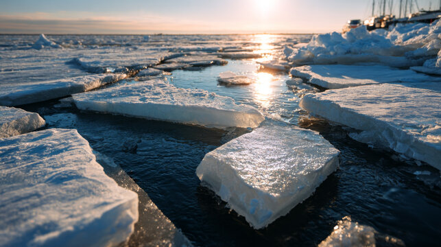 Broken sea ice water sunlight winter cold arctic frozen nature landscape outdoor reflection