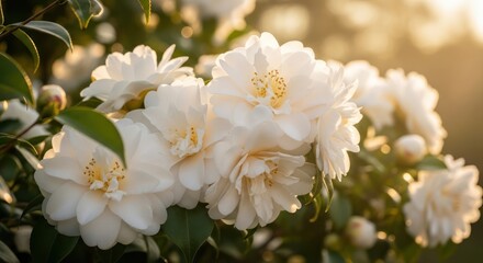 Fototapeta premium white roses in bloom with green leaves