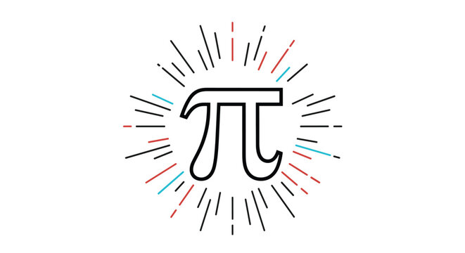 Mathematical pi constant symbol with colorful radial lines symbolizing science education and geometry concepts in school.
