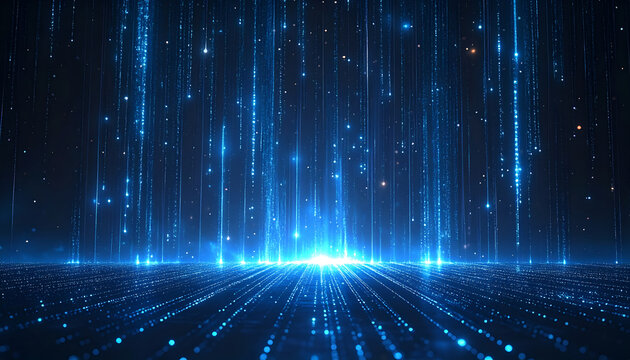 Abstract Blue Digital Matrix Data Flow Background.