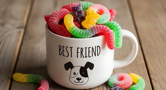 Two cute cartoon dogs side by side with best friend text and colorful vector background
