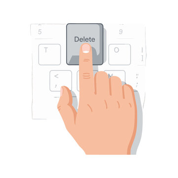 A human finger pressing the delete key on a computer keyboard interface