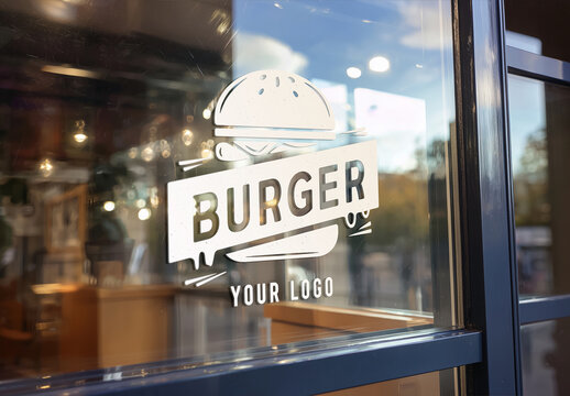 Close-up on a Decal For a Window Glass Logo Mockup
