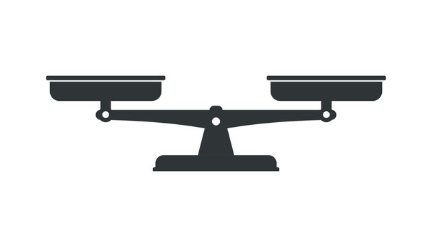 Minimal black balance scale icon representing justice, equality, and measurement. Clean vector illustration isolated on white background, ideal for legal, law, weight, comparison, and equilibrium
