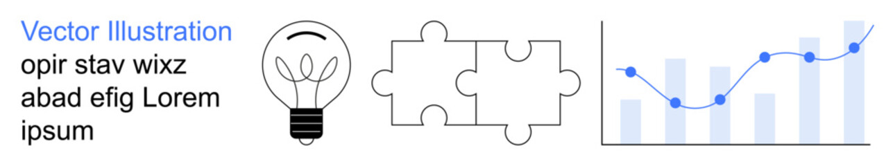 Innovation, problem-solving, business strategy, analytics, teamwork, creative solutions. Light bulb, puzzle pieces upward graph. Innovation and problem-solving illustration promoting creativity © robu_s