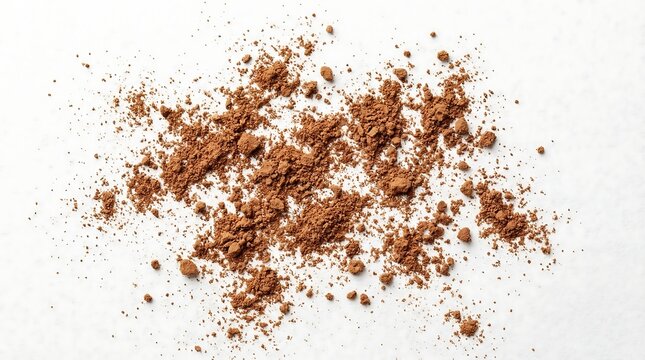 Powdered Cocoa Dust Scattered on White Background.