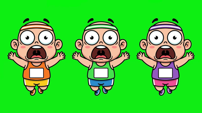 Cartoon Babies in Athletic Gear with Open Mouths and Wide Eyes.