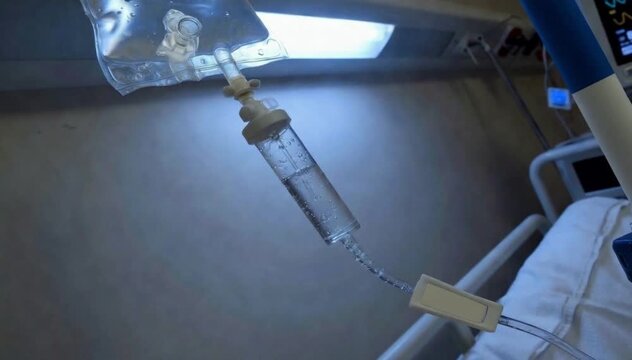 Intravenous Infusion Drip in Clean Hospital Treatment Room
