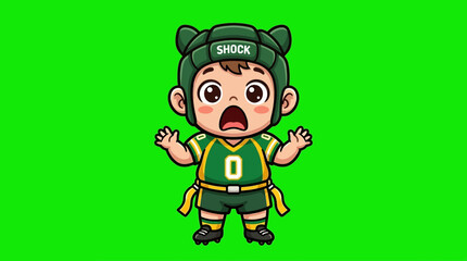 Naklejka premium Cartoon Boy in Football Gear with Shocked Expression.