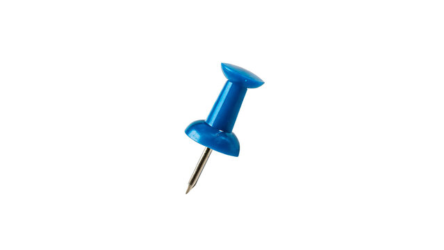 Blue push pin isolated on transparent background cut out