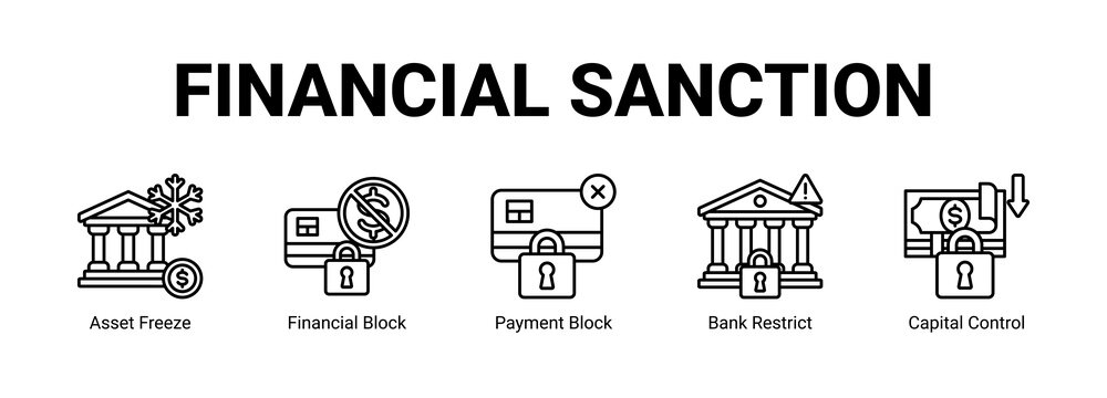 Financial Sanction web banner icon concept, with Asset Freeze, Financial Block, Payment Block, Bank Restrict.