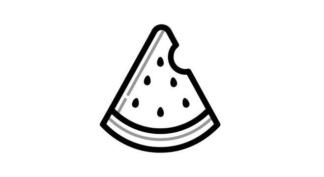 Bitten Slice of Watermelon Icon, Simple Line Art, Healthy Summer Fruit, Refreshing Dessert