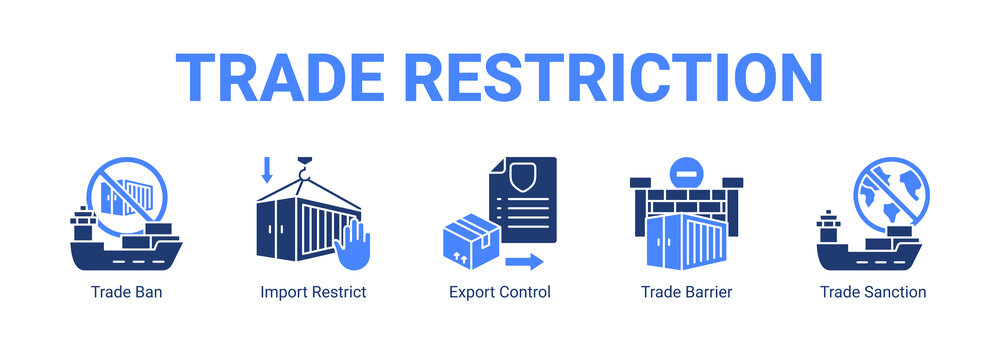 Trade Restriction web banner icon concept, with Trade Ban, Import Restrict, Export Control, Trade Barrier.