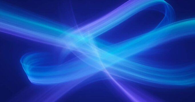 Blue light ribbon crossing over glowing center with flowing abstract wave patterns and soft gradient glow futuristic motion energy and luminous blue purple ribbons in dynamic center